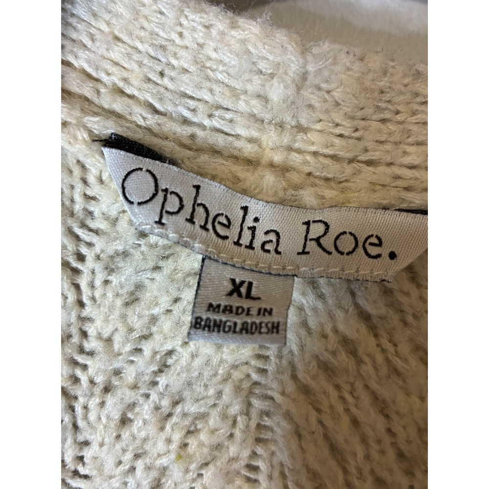 Ophelia Roe XL Cream Chevron Knit Long Open Front Cardigan Pockets - Picture 2 of 6